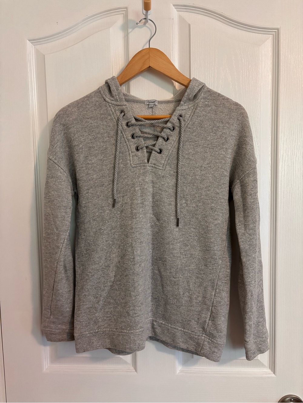 Kismet Heather Gray Lace-Up V-Neck Hooded Sweater
